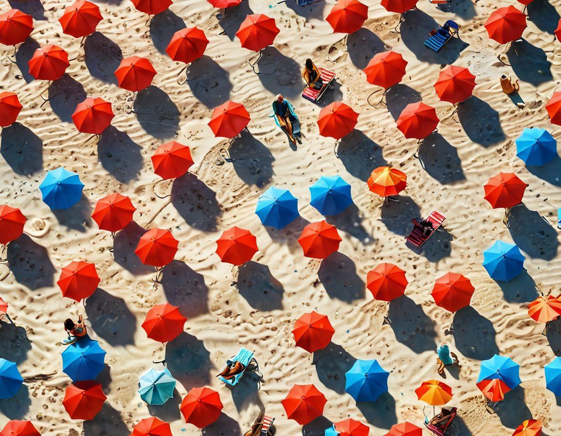 A stunning beach scene filled with colorful beachwear, showcasing a diverse group of stylish individuals lounging under vibrant umbrellas, with soft waves lapping at their feet. In the foreground, intricate patterns of sandy textures and scattered seashells create an intimate ambiance. Capture the essence of summer with bold and sultry hues in clothing and beach accessories. The sky should be a brilliant blue with fluffy white clouds, casting playful shadows. hyper-realistic. vibrant colors. soft focus.